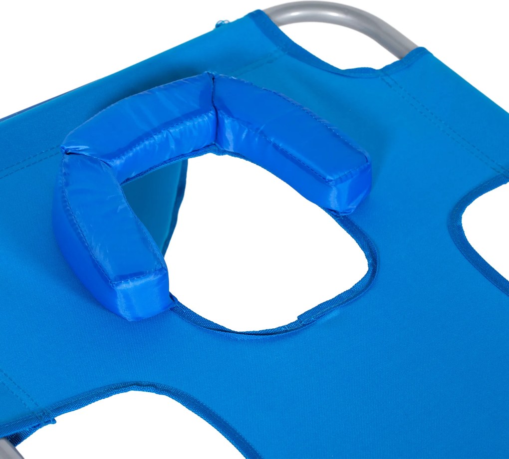 Outsunny Șezlong de grădină, fotoliu cu deschidere căptușită pentru față, șezlong de masaj pentru exterior, buzunar lateral, material textil, metal, Albastru | Aosom Romania