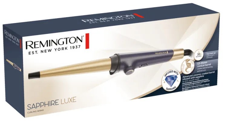 Ondulator Remington CI5805 Sapphire Luxe Curling, 200°C, Acoperit cu ceramica, Varf rece, Auriu/Albastru