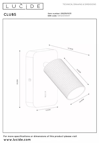 Lucide 09239/11/31 - Aplică spot de perete CLUBS 1xGU10/40W/230V albă