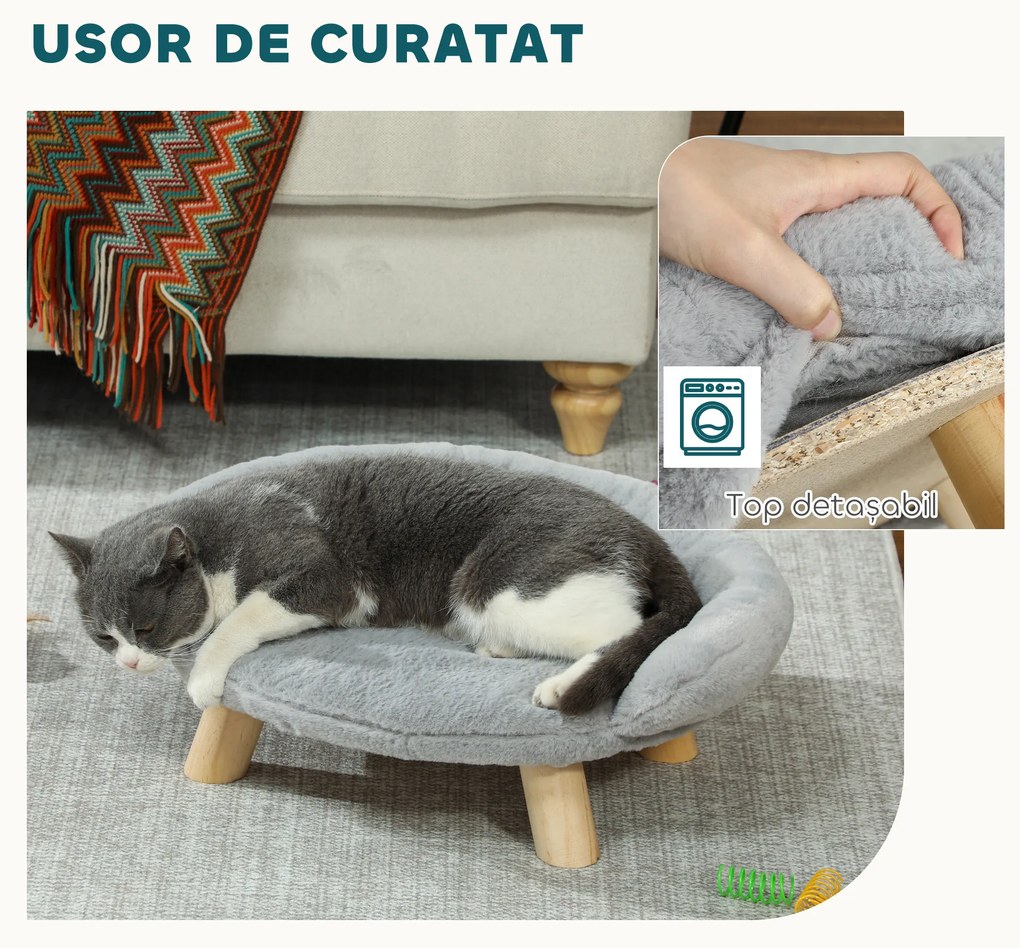 PawHut Canapea Înălțată pentru Câini și Pisici cu Spătar, 47x40x20 cm, Gri | Aosom Romania