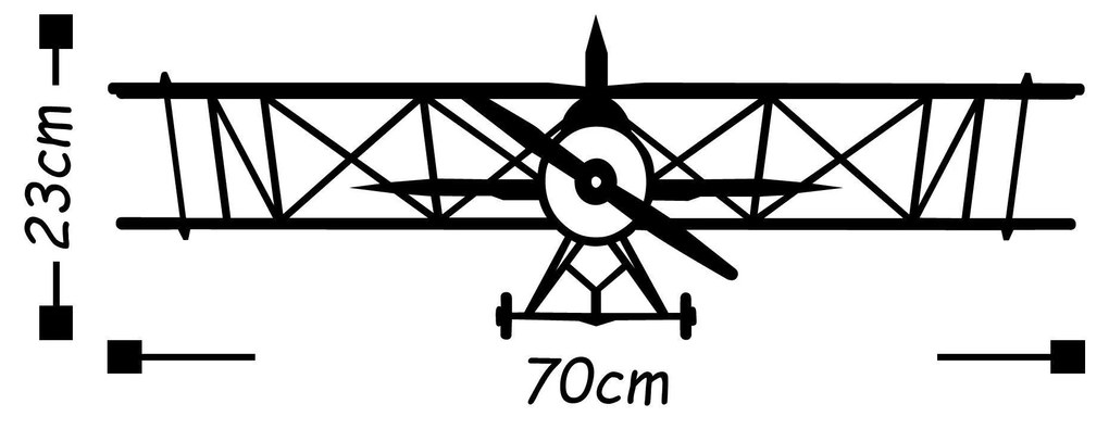 Decoratiune de perete Metal Avion, Negru, 23x70 cm