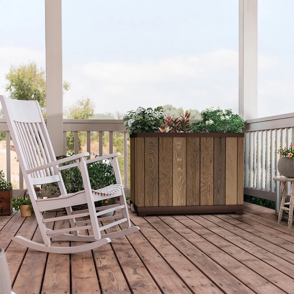 Cutie decorativă pentru flori din plastic, în relief, în formă de cărămidă, 100 L, nuc