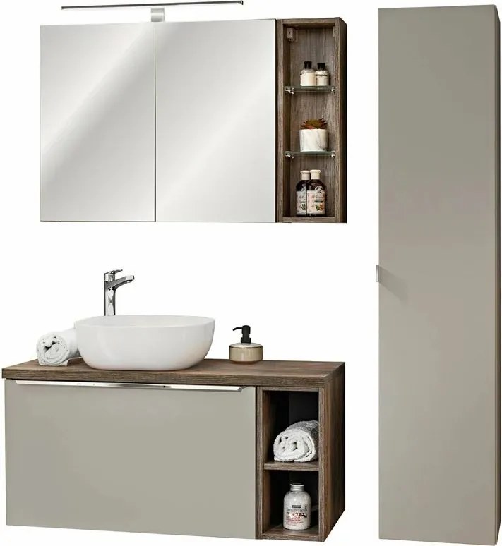Set mobilier baie 100 cm 8 piese Comad Santa Fe gri siliciu si stejar Santa Fe Vintage