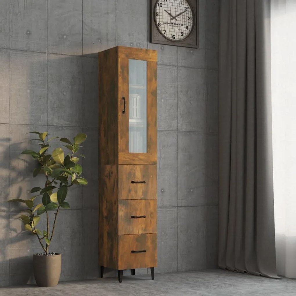 3115369 vidaXL Dulap înalt, stejar fumuriu, 34,5x34x180 cm, lemn prelucrat