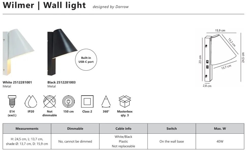 Aplica Design Scandinav Minimalist, Wilmer negru