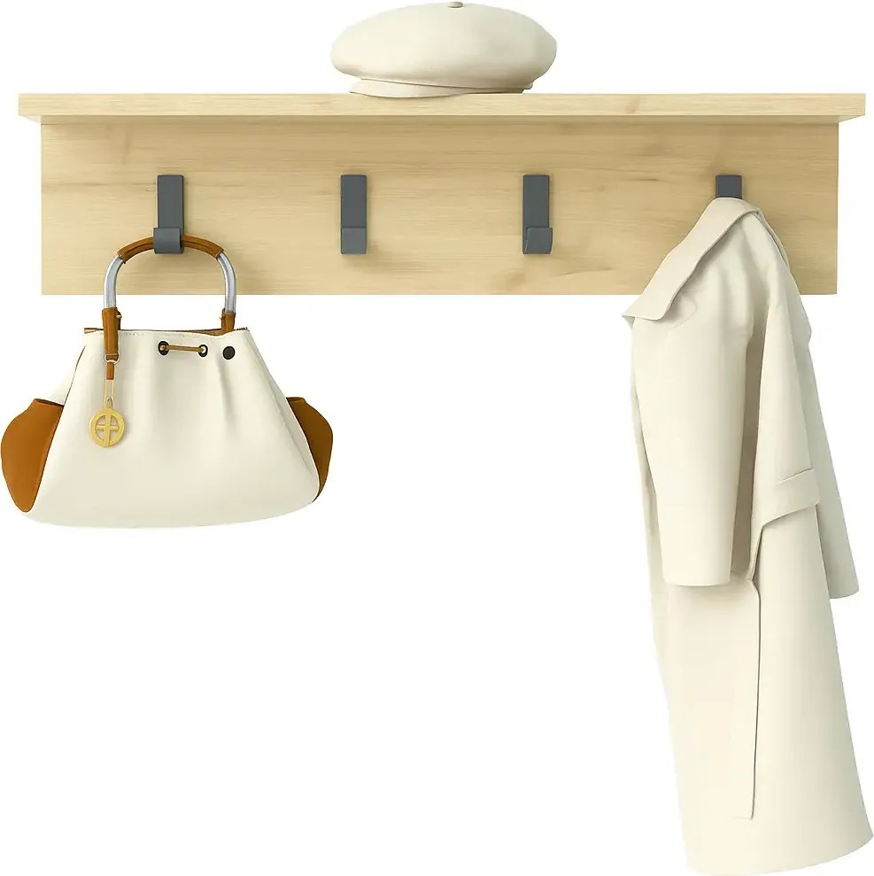 Cuier cu 4 agatatori si polita, AnatolyaHoms,  60 x 16 x 15 cm, stejar