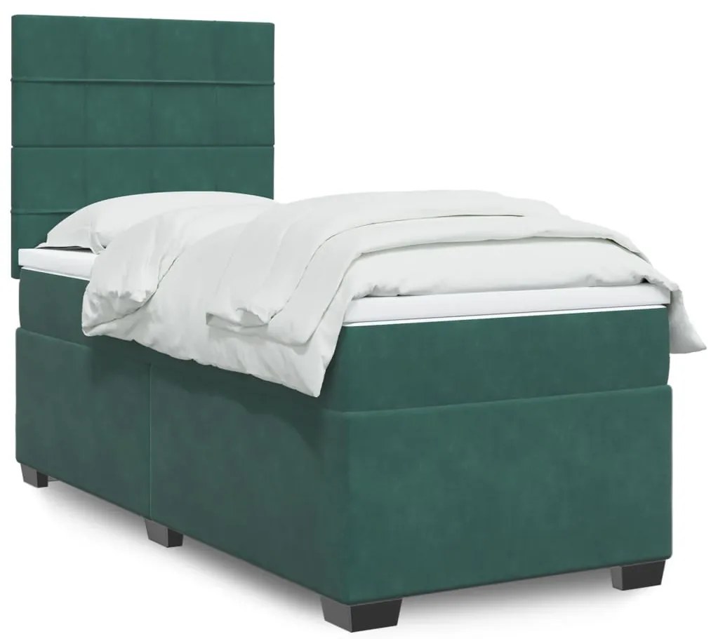 vidaXL Pat continental cu saltea, verde închis, 80x200 cm, catifea