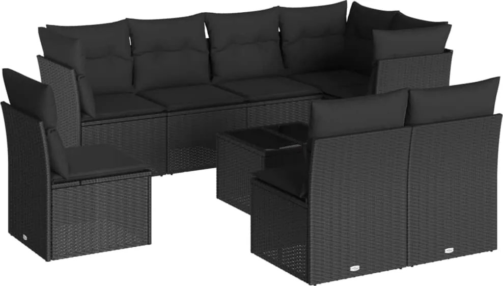 vidaXL Set mobilier de grădină cu perne, 9 piese, negru, poliratan
