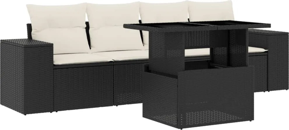 vidaXL Set mobilier de grădină cu perne, 5 piese, negru, poliratan