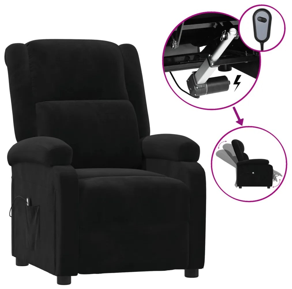 3098399 vidaXL Fotoliu rabatabil electric, negru, catifea