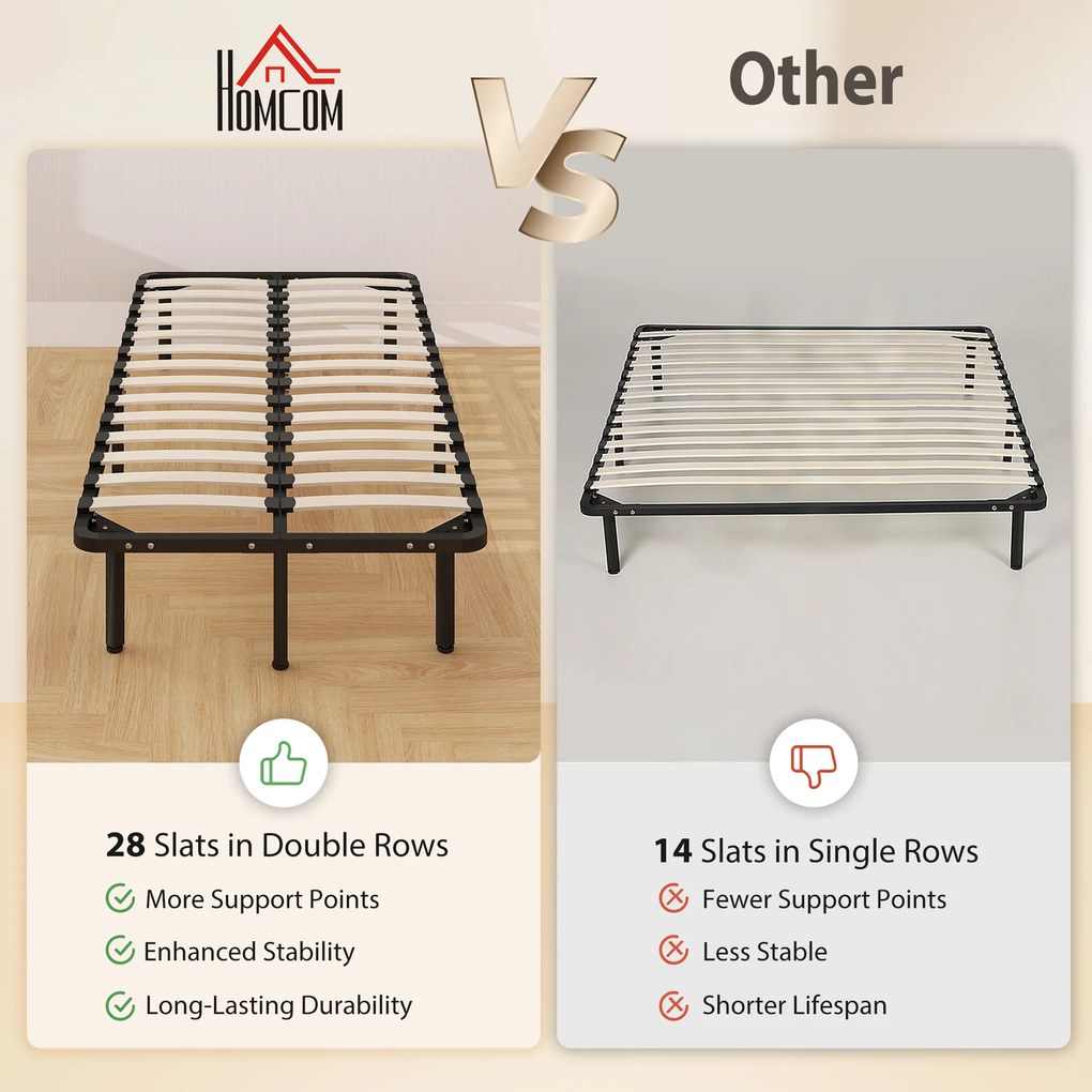 HOMCOM Cadru de Pat Industrial cu 28 de Lamele și Spațiu de Depozitare, din Lemn și Oțel, 190x90x31 cm, Negru și Lemn | Aosom Romania