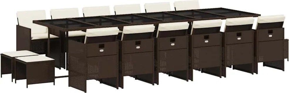 vidaXL Set mobilier de grădină cu perne, 17 piese, maro, poliratan