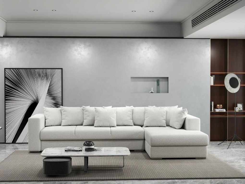 Colțar extensibil dumonde cu ladă de depozitare si sezut confortabil din spuma high-density, Gloria Euphoria Ivory II 320x183 cm