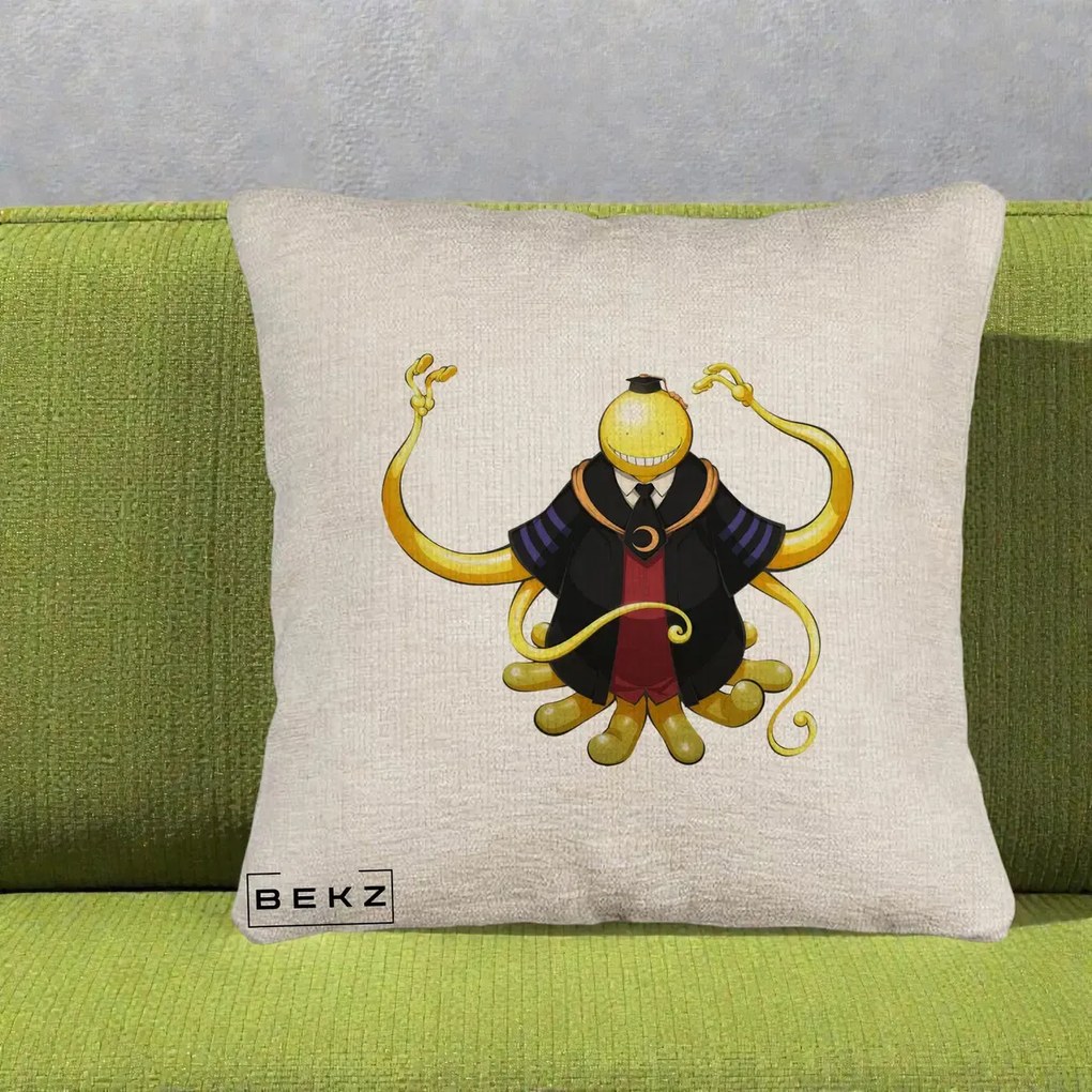 Perna Personalizata Assassination Classroom Koro-sensei, 40x40 cm, Bej Canapea, Husa Detasabila, Perna Inclusa, BEKZ®