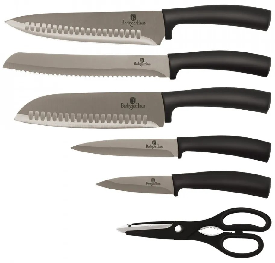 Set cutite otel inoxidabil (7 piese) cu acoperire titaniu Carbon Metallic Line Berlinger Haus BH 2403