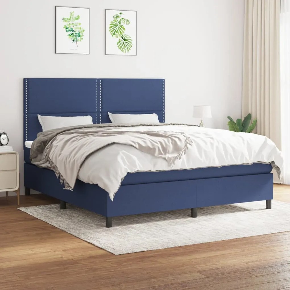 vidaXL Pat box spring cu saltea, albastru, 180x200 cm, material textil