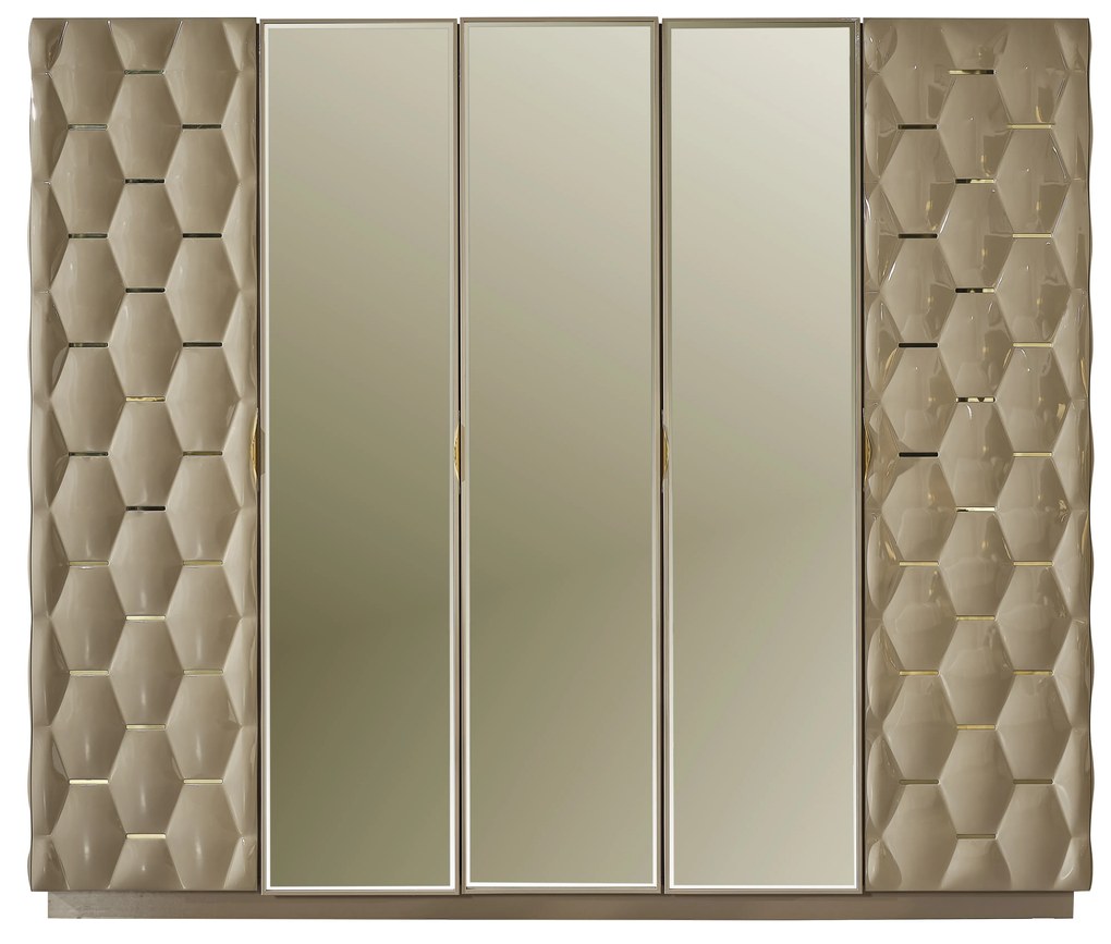 Set dormitor complet mdf 30 mm si metal - royal lav - crem/antracit cu auriu