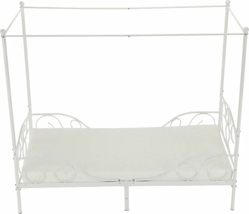 Pat metalic cu baldachin,  alb, 90x200, ADELISA