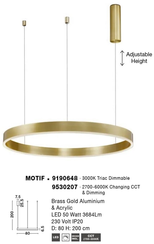 Lustra LED dimabila design circular MOTIF D-80cm