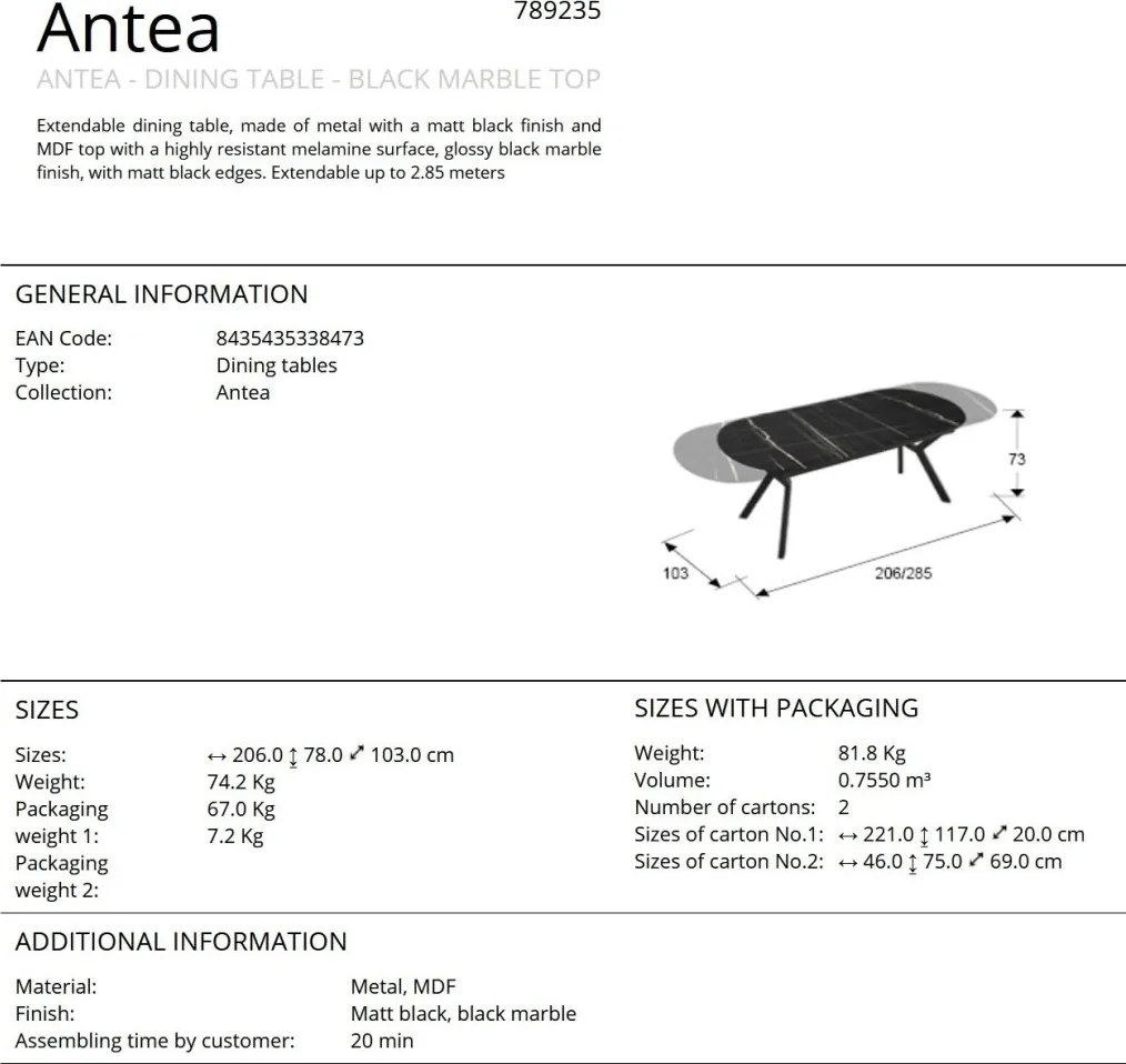 Masa dining extensibila design lux Antea