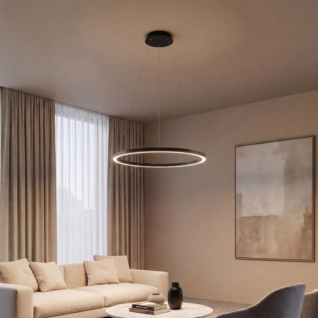 Lampă suspendată neagră 80 cm cu LED inclus, reglabil în 3 trepte - Girello