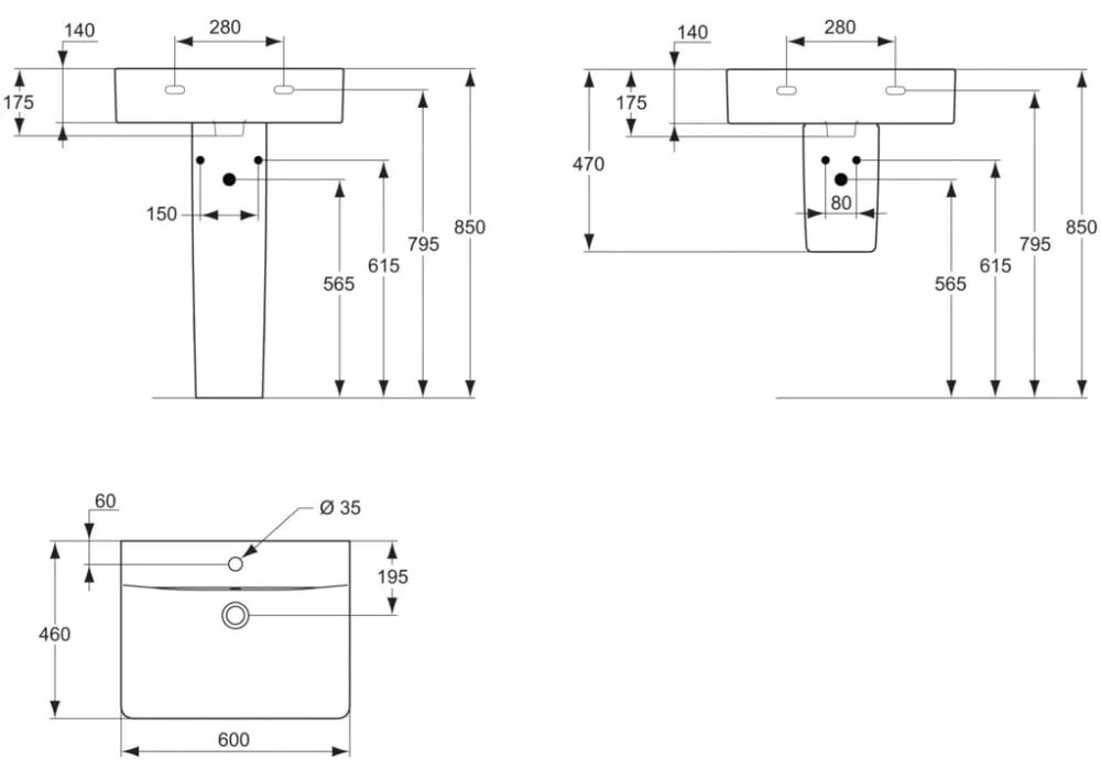 Lavoar Ideal Standard Connect Cube 60x46 cm, alb - E794501