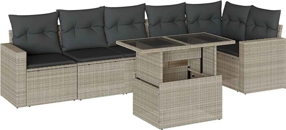 vidaXL Set canapele de grădină cu perne, 7piese gri deschis poliratan