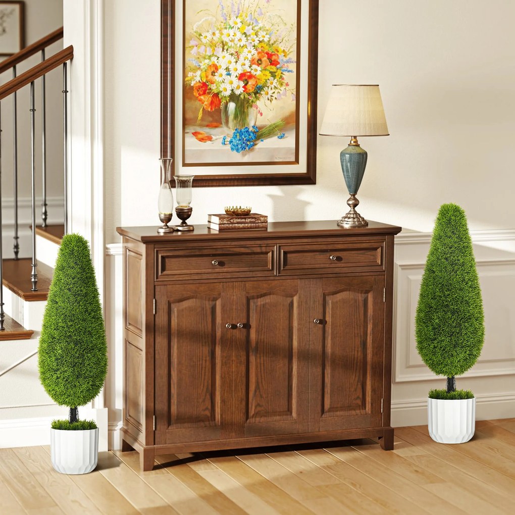 Set 2 Plante Artificiale cu Ghiveci de Ø12x16 cm, Muschi si Ciment, Plante Artificiale de 90cm din PE si Plastic, Verde-Alb HOMCOM | Aosom Romania