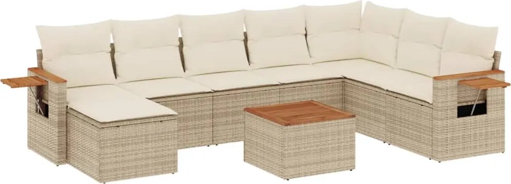 vidaXL Set canapele de grădină, 9 piese, cu perne, bej, poliratan