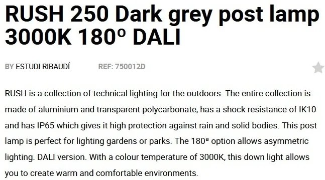 Mini Stalp LED iluminat exterior simetric 180º IP65 RUSH 25cm 3000K DALI