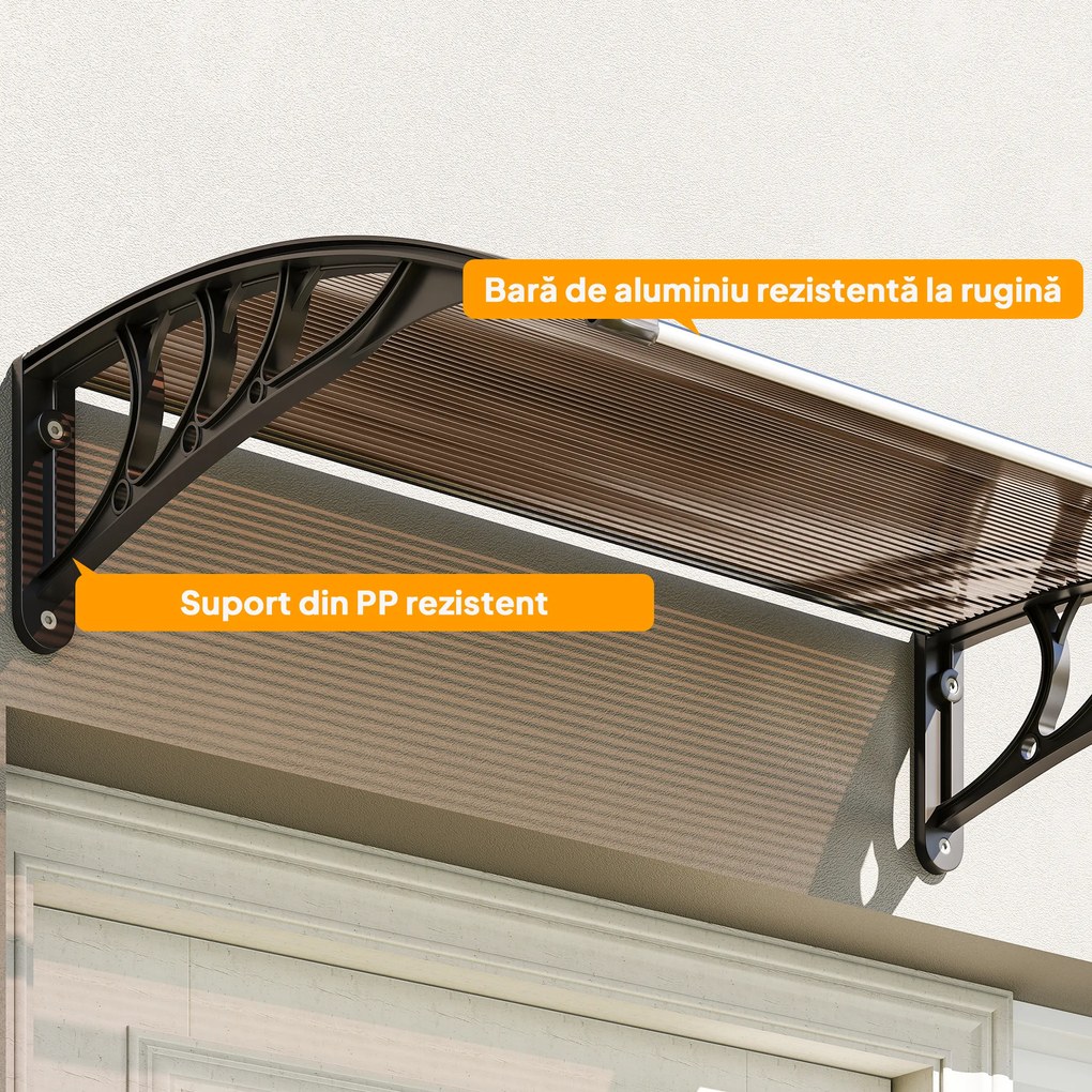 Outsunny Copertină Exterioară Impermeabilă și Anti-UV cu Placă Curbată, 75x120x23 cm, Maro și Negru | Aosom Romania