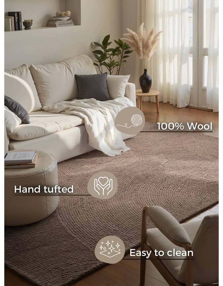 Covor taupe țesut manual din lână 160x230 cm Calmio – Hanse Home