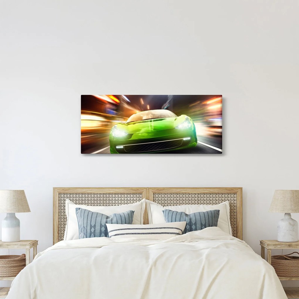 Tablou - Mașină de curse verde (120x50 cm)