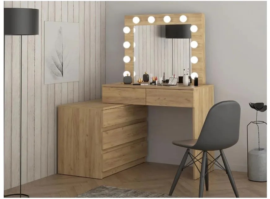 Masă de toaletă cu oglindă LED Nicole stejar craft