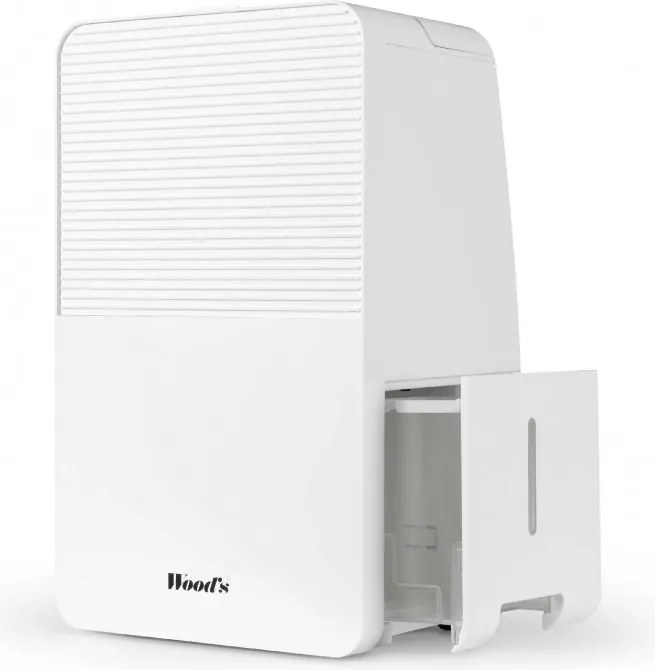 Dezumidificator de aer Woods MDK13, 2 viteze, Pana la 60 m², Potrivit si pentru baie, 108 m³, 12 l/24 h, hidrostat, 44 dB, IPX1, Alb