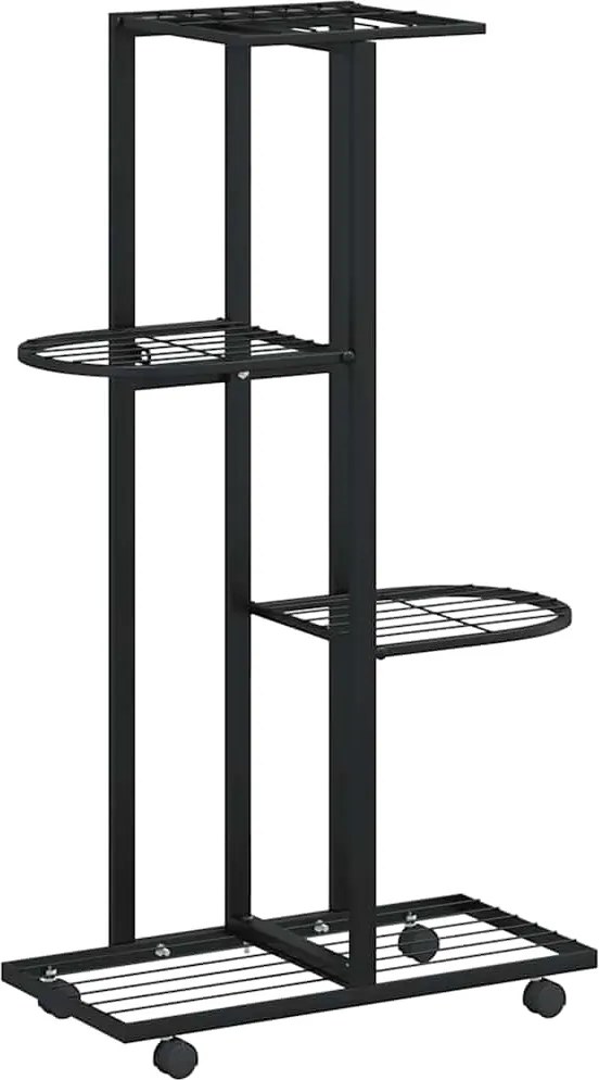 vidaXL Suport de flori cu 4 etaje, cu roți, negru, 44x23x80 cm, fier