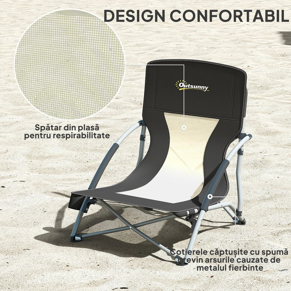 Outsunny Scaun de plajă pliabil, scaun camping pliabil ușor, husă de transport, suport pentru pahar, 58 x 55 x 62 cm, negru | Aosom Romania