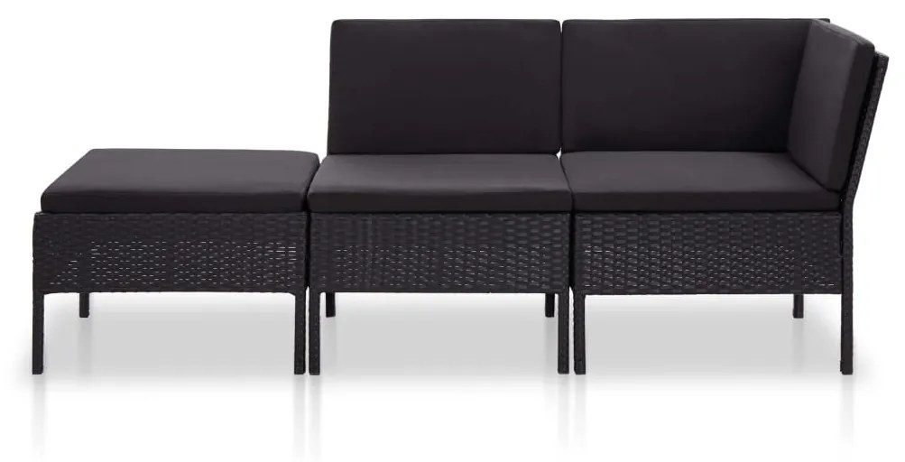 48961 vidaXL Set mobilier de grădină cu perne, 3 piese, negru, poliratan