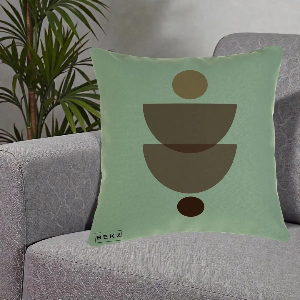 Perna Decorativa Geometric Boho Semicercuri Brun, 40x40 cm, Verde, Husa Detasabila, Perna Inclusa, BEKZ®