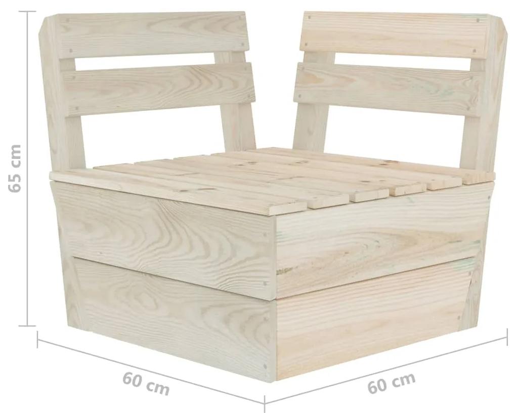 Set mobilier de gradina paleti, 5 piese, lemn de molid tratat 2x colt + mijloc + 2x masa, 1