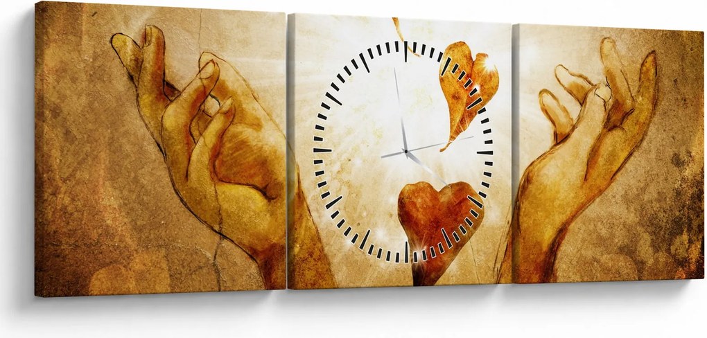 Tablou - pictura mâinilor pline de dragoste (cu ceas) (90x30 cm)