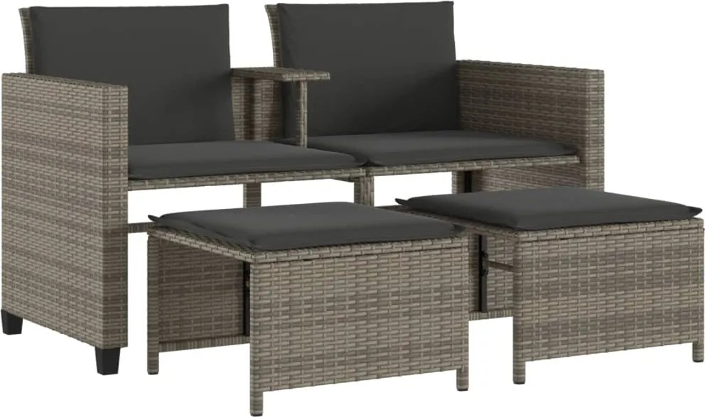 vidaXL Canapea de grădină cu 2 locuri cu masă și scaune gri poliratan