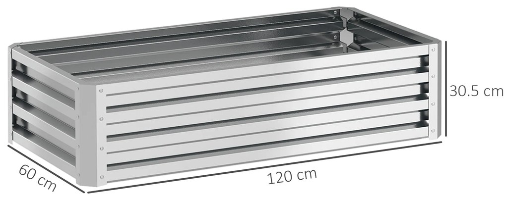 Outsunny Pat inalt Pflanzkasten, rezistent la intemperii, sol deschis, otel galvanizat, 120 cm x 60 cm x 30,5 cm, Argintiu | Aosom Romania