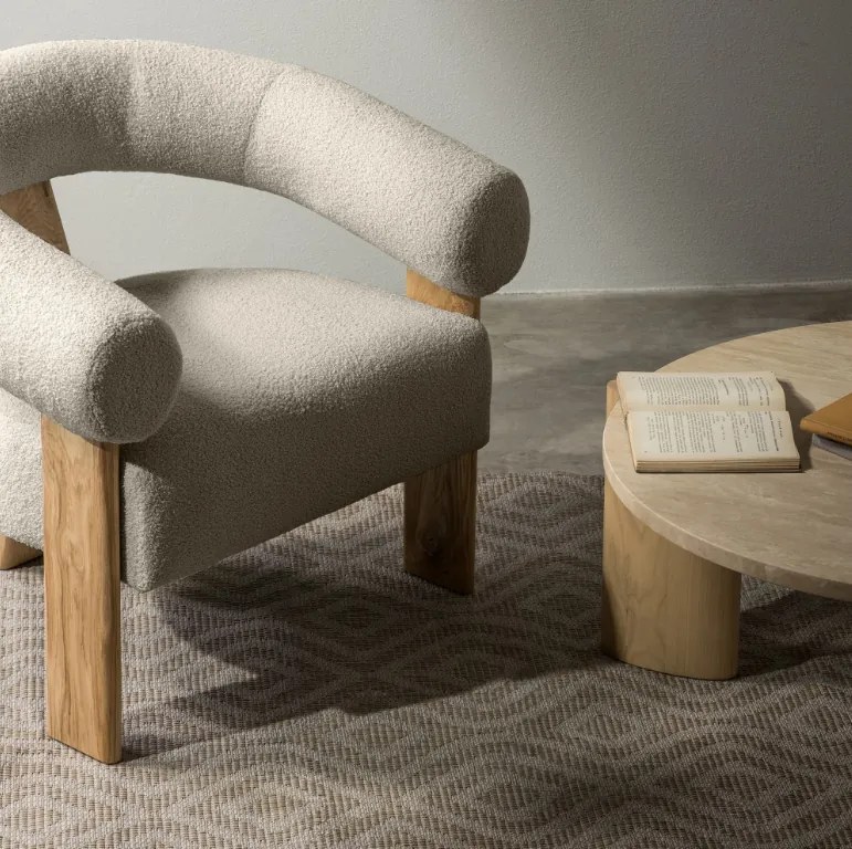 Fotoliu design bej KOKEI, stejar