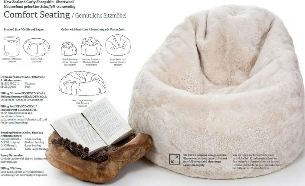 Fotoliu puf din blana de oaie Short Wool Curly Bean Bag Large