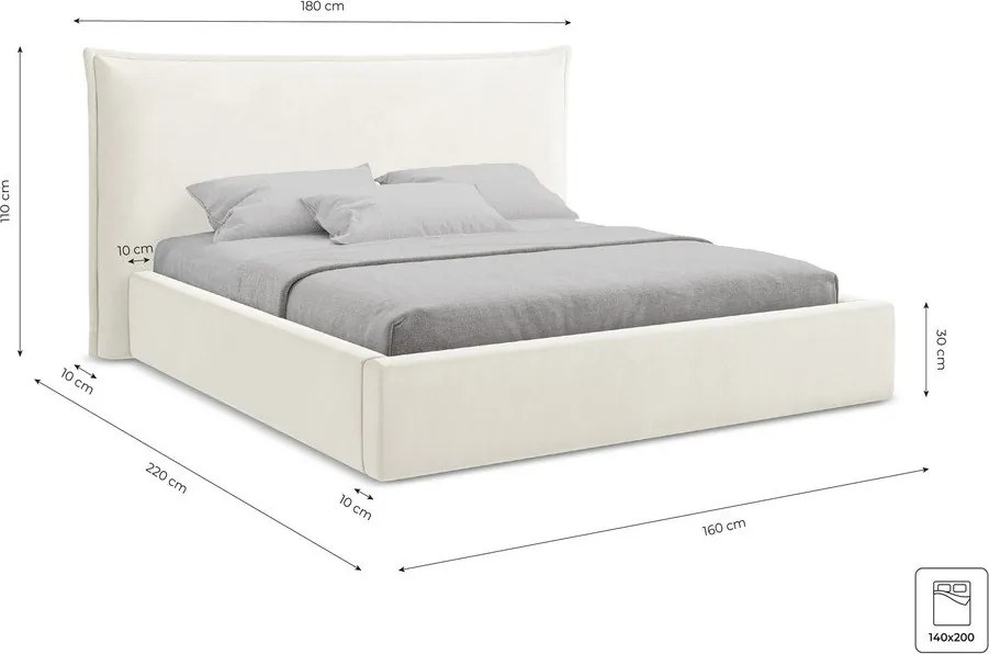 Pat matrimonial verde tapițat cu spațiu de depozitare cu somieră 140x200 cm Esala – Makamii