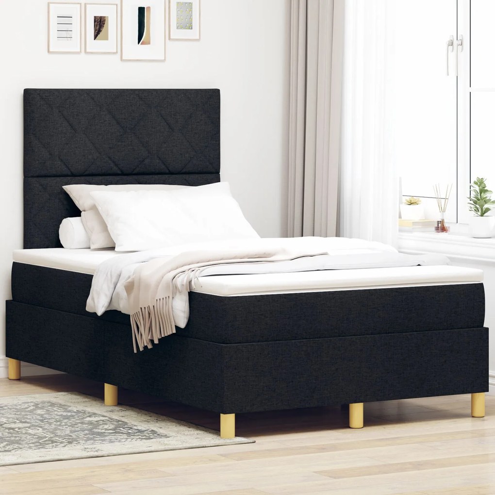 vidaXL Pat cu arcuri cu saltea &amp; LED Negru 120x190 cm Țesătură