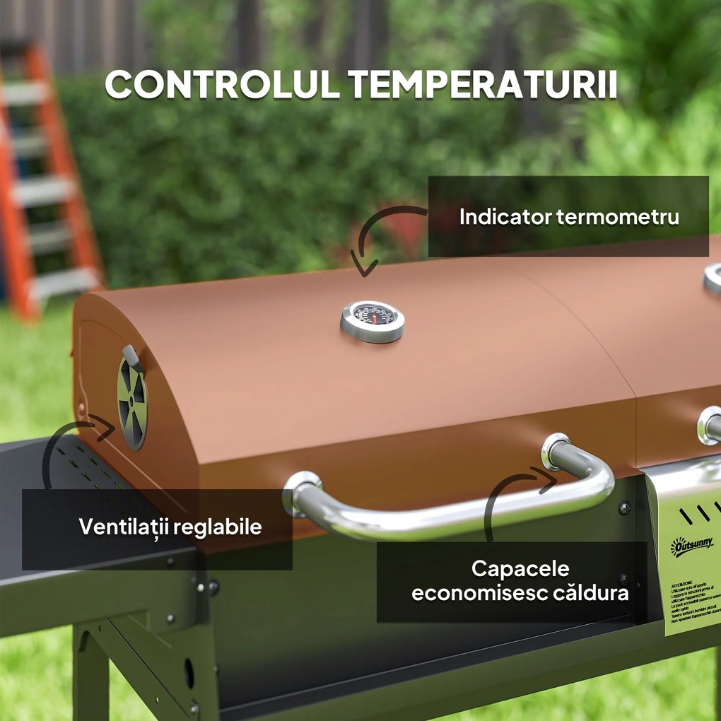 Outsunny Grill Gaz-Cărbune, 3 Arzătoare 7kW, Negru | Aosom Romania