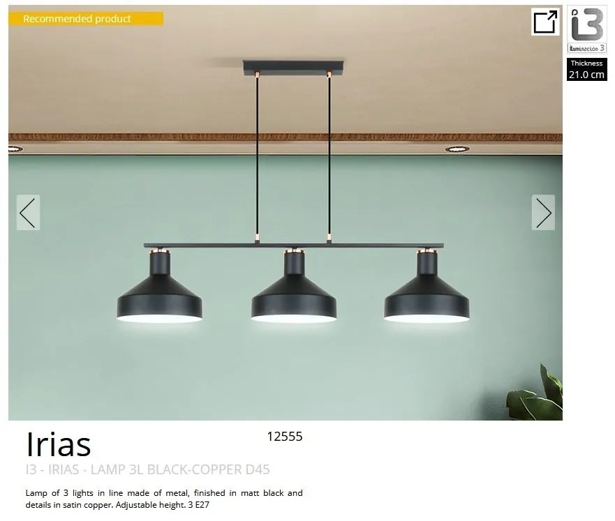Lustra suspendata din metal design moderm Irias 3L negru/cupru