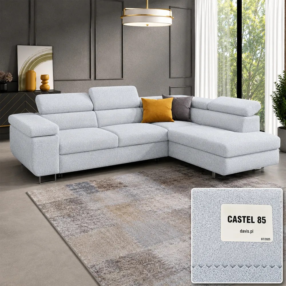 Coltar Extensibil Willson Tip 150, Dimensiuni 271x201 Cm, Lada depozitare, Tetiere Reglabile, Stofa Castel Easy Clean-Multiple Variante Culori